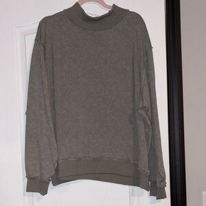 Olive Green Mock Neck Oversized Sweatshirt